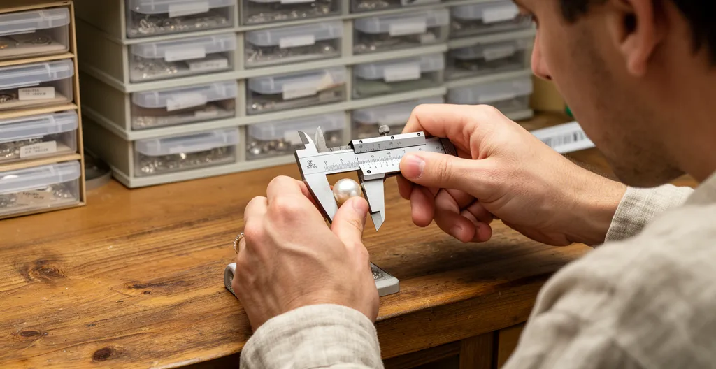 Contrôle dimensionnel de perles avec pied à coulisse en atelier
